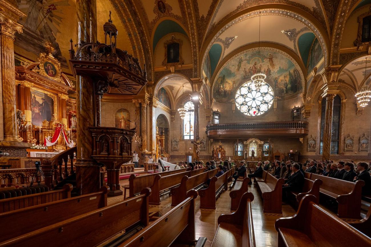 Golden light through cathedral stained glass